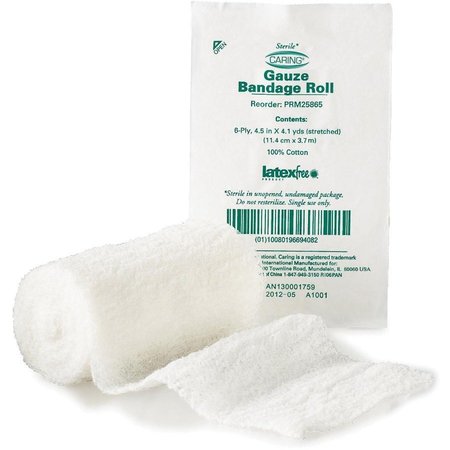MEDLINE Gauze Bandage Roll, Sterile, 4-1/2"x4 Yards, 100/BX, White, PK100 MIIPRM25865
